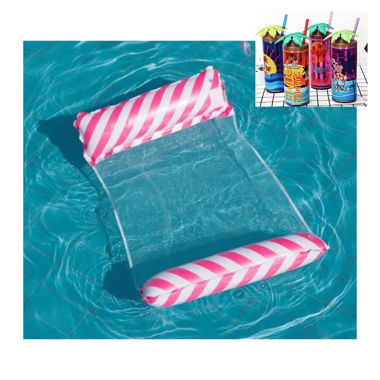 Cama Inflable de Verano Rosado mas Vaso Veraniego