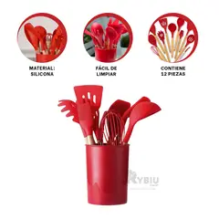 RYBIU IMPORT - Utensilios para Comidas en Color Rojo Y+Envoltorio de Regalo