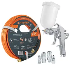 TRUPER - Kit Pistola de aire para pintar profesional manguera 10m conectores