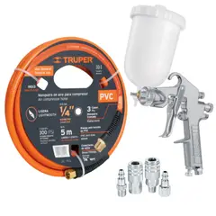TRUPER - Kit Pistola de aire para pintar profesional manguera 5m conectores
