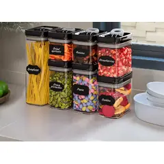 GENERICO - Juego De 7 Frascos Herméticos Con Tapa A Presión Tapa Negra