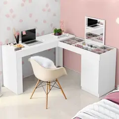 TU MESITA - Escritorio + Tocador en L con espejo Altair color Blanco