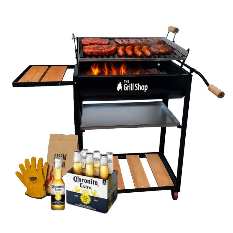 Parrilla Mediana Acero Inoxidable + Cerveza + Carbón + Guantes