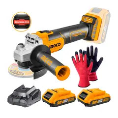 INGCO TOOLS - AMOLADORA ANGULAR 20V BRUSHLESS 4 1/2'+ 2 BATERÍAS + GUANTES INGCO