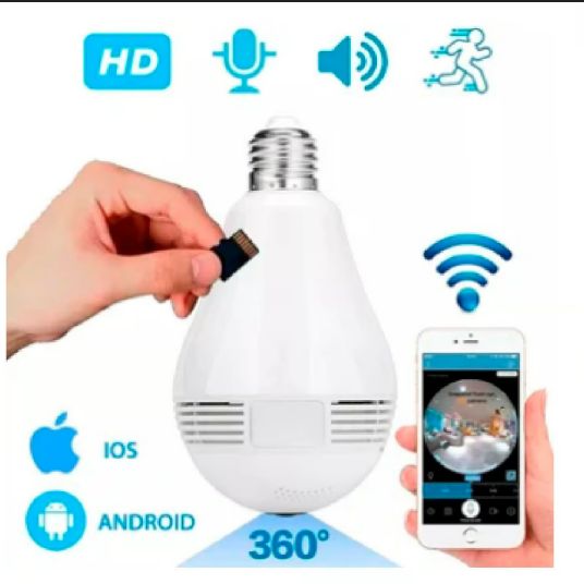 Cámara IP Wifi Foco Espía 360° Cámara Seguridad Wifi desde Celular