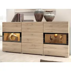 TU MESITA - Vitrina Rústica Babel con LED color Marrón 3 cajones