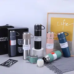 GENERICO - VASO TERMICO CON SET DE 3 TAZAS ROSADO
