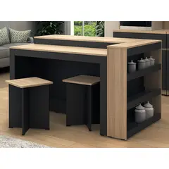 TU MESITA - Isla Central de Cocina Apolonia + 2 banquetas RobleNegro 3 puertas