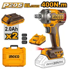 INGCO TOOLS - LLAVE DE IMPACTO BRUSHLESS INGCO 20V 400NM +2 BATERÍAS 20AH CIWLI2040