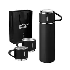 GENERICO - SET DE 3 PIEZAS TERMO 500ML C TAZAS DE ACERO NEGRO