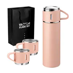 GENERICO - Termo Set De 3 Piezas Acero Inoxidable 500ml Rosado