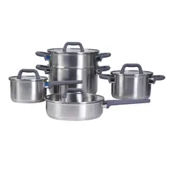 OSTER - Juego de Ollas 9 piezas Acero inoxidable Beauford acabado plata