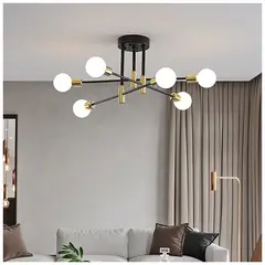 GENERICO - Lámpara de techo colgante araña color negro y dorado - Incluye 6 focos