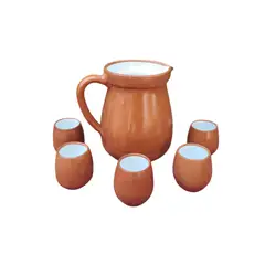 ACHALLAY ARTESANIA DE BARRO - Juego Jarra 1 Litro y Vasitos Cerámica - 5 Piezas