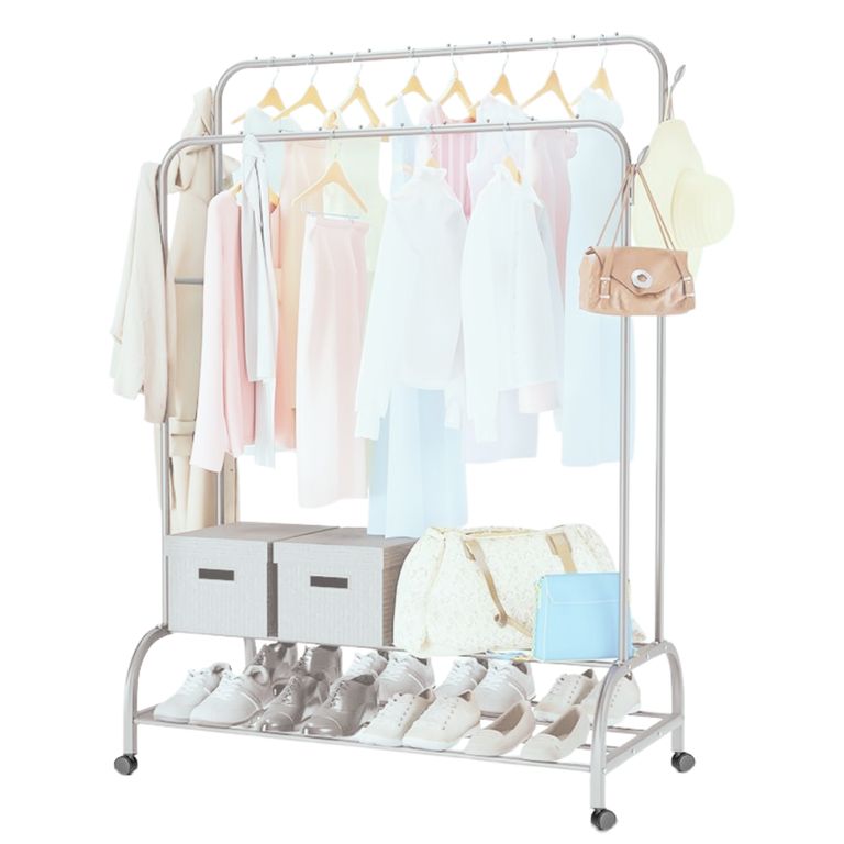 Colgador Perchero con Ruedas Doble Organizador y Repisa 160x110x56cm Blanco