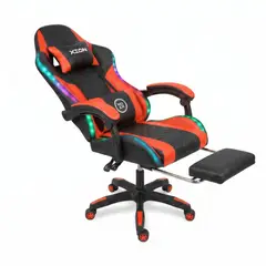 XION - Silla Gamer Luces RGB Raven 135° Reposapiés y Masajeador - Rojo