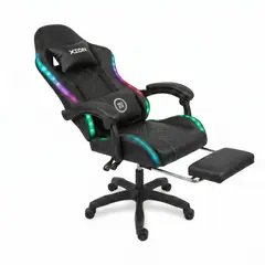 XION - Silla Gamer Luces RGB Raven 135° Reposapiés y Masajeador - Negro