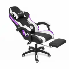XION - Silla Gamer Luces RGB Raven 135° Reposapiés y Masajeador -Blanco