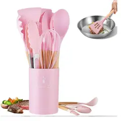 GENERICO - Juego De Utensilios De Cocina De Colores 12 Pcs Rosado