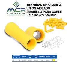 GENERICO - TERMINAL EMPALME O UNION AISLADO AMARILLO PARA CABLE 12 A10AWG 100UND