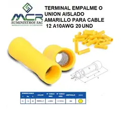 GENERICO - TERMINAL EMPALME O UNION AISLADO AMARILLO PARA CABLE 12 A10AWG 20UND