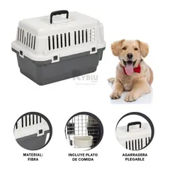 RYBIU IMPORT - Portadora Canina L50 en Plomo Oscuro Y+Banderitas adhesivas