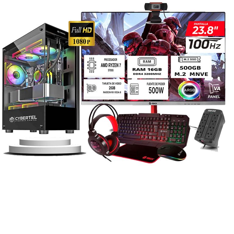 Computadora ryzen 7 5700g ram 16gb ssd 500 monitoR Curvo 24 full hd web cam