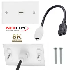 GENERICO - Placa ABS HDMI 2.1 8K Faceplate HDMI Hembra 1 Puesto con cable empalme