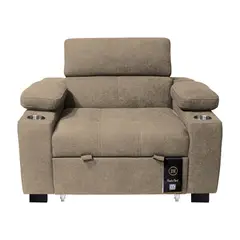BARAKA HOME - Sofá Cama Baltimore con Porta Vasos y Bolsillo 1 plz - Beige Claro