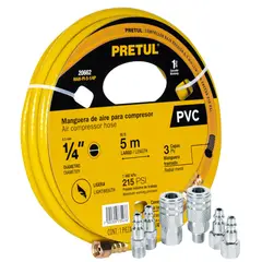 Truper - Kit Manguera de aire para compresor, 5m Pretul, 6 conectores rápidos.