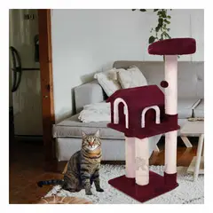 GENERICO - Gym Elegante para Felinos de Color Guinda Y+Papel de Regalo