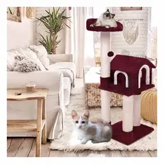 GENERICO - Gym de Gato Casa Espacioso de 3 Pisos en Color Guinda