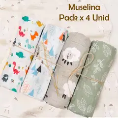 GENERICO - Manta Muselina para Bebé Bambú y Algodón Pack x 4 Unidades