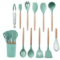 GENERICO - Set De 12 Utensilios De Cocina De Silicona - Verde