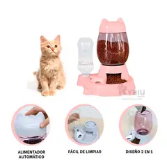 RYBIU IMPORT - Plato Elegante con Bebedero en Tono Rosado Y+Stickers