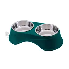 RYBIU IMPORT - Comedero Alto Doble con Platos de Acero Verde Oscuro