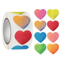 GENERICO - 100 stickers en rollo Corazones Colores 2