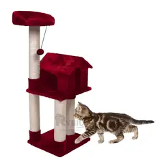 GENERICO - Casa de Madera y Sisal para Gatos Rojo Y+Regalo Stickers