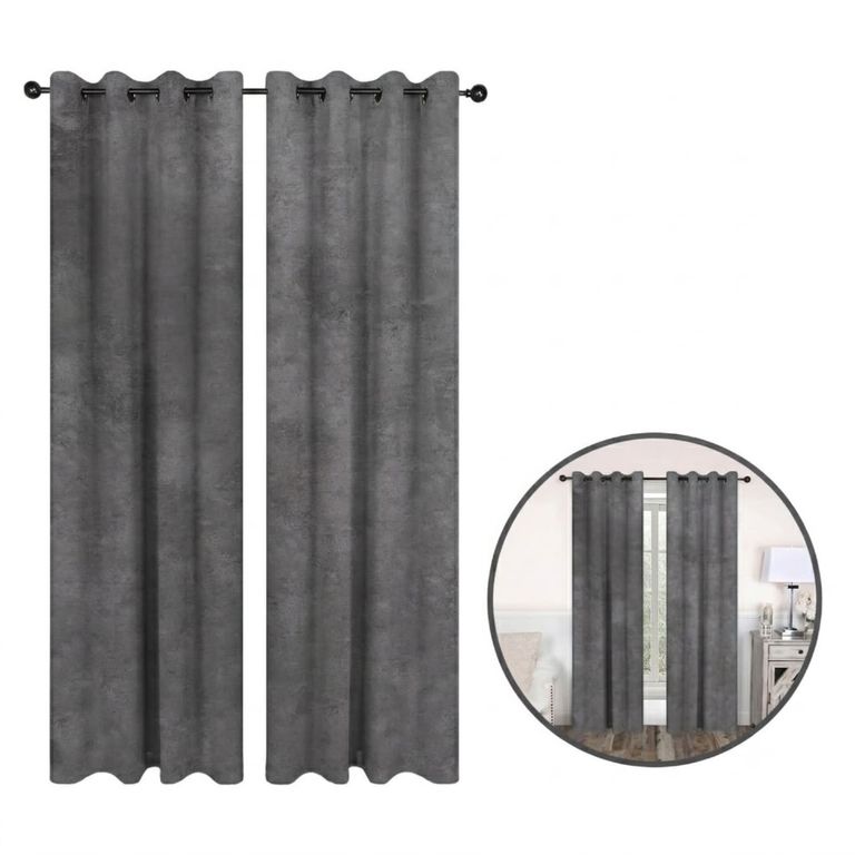 Cortina Blackout Sala 140x220 cm en Poliéster con Aro Metálico Grafito Gris