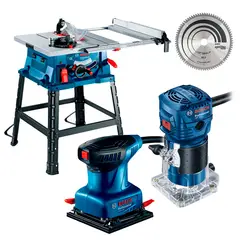 BOSCH - Sierra GTS 254 + Fresadora GKF 550 + Lijadora GSS 140