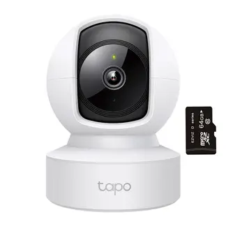 TP LINK - Cámara de Seguridad Giratoria para Casa Wi-Fi 2K TAPO C212 + MicroSD 64GB