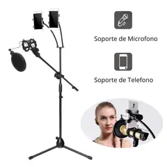 SEISA - Tripode 170cm Brazo para Microfono  Doble Soporte Holder Celular Flexible Transmisiones en Vivo LIVE