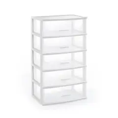 POLINPLAST - COMODA SUPER LINDA X5 PISOS TRANSPARENTE CON BLANCO