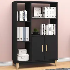 TU MESITA - Librero Moderno Allende color Negro 2 puertas TU MESITA