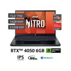 ACER - LAPTOP ANV15-41-R1GK AMD RYZEN 7 16GB RAM 512GB SSD RTX 4050 6GB 15.6”