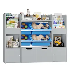 GENERICO - Estante Organizador Librero Juguetero Infantil Amir Gris Petrox Home