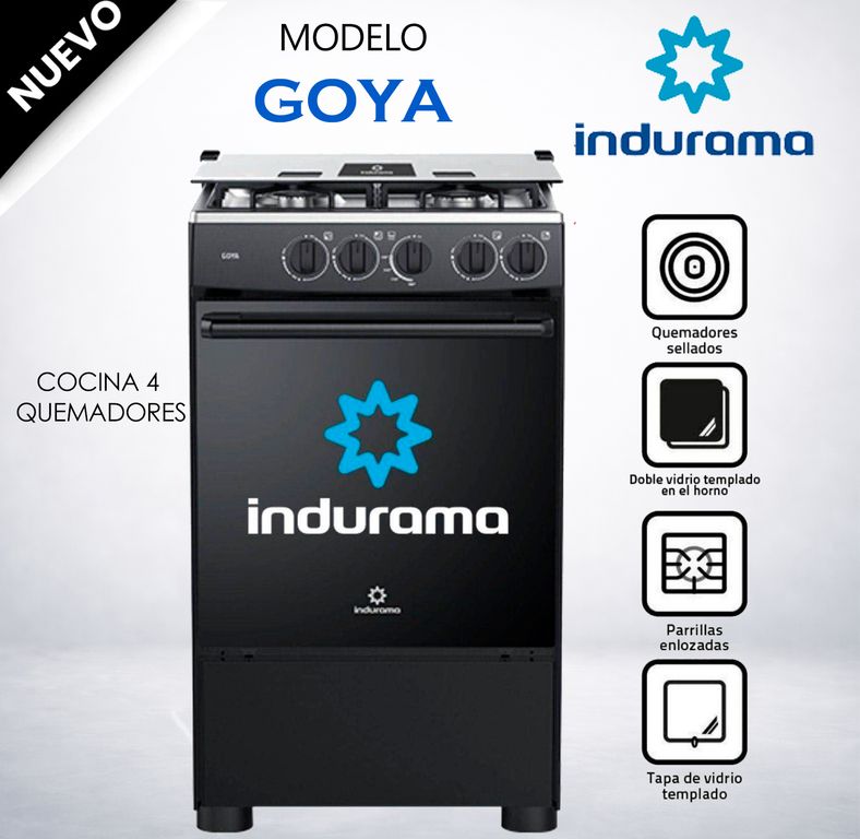 Cocina Indurama Goya 4 Hornillas Negra