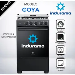 INDURAMA - Cocina Indurama Goya 4 Hornillas Negra