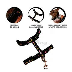 RYBIU IMPORT - Correa para Mascotas Pequeñas de Color Negro Y+Stickers