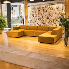 AMOBLART - SECCIONAL PANORAMICO LUJO 5 PIEZAS COLOR MOSTAZA